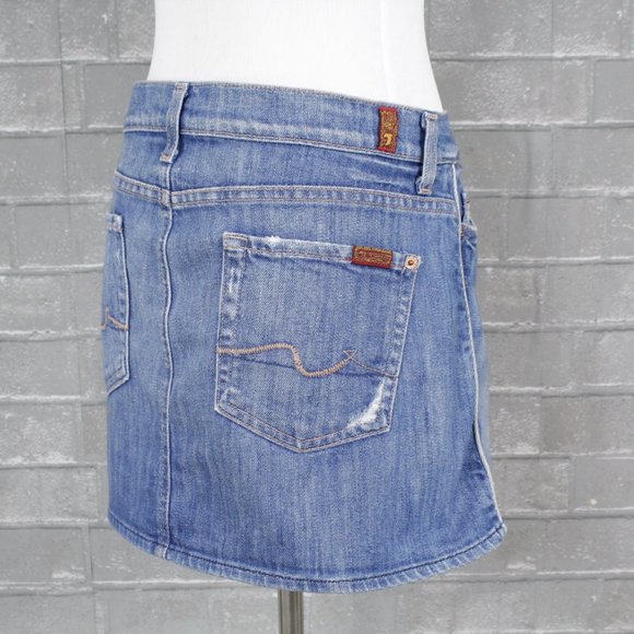 7FAM Distressed Denim MR Mini Skirt 29 - Picture 7 of 10